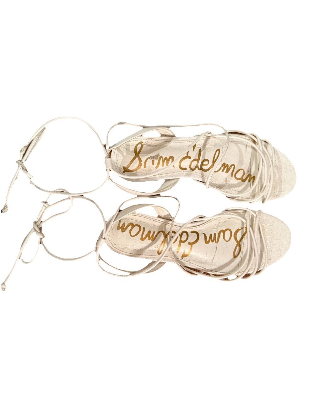 Sam Edelman Lace Up Flat Strappy Sandals White Size 7.5 Ankle-Tie